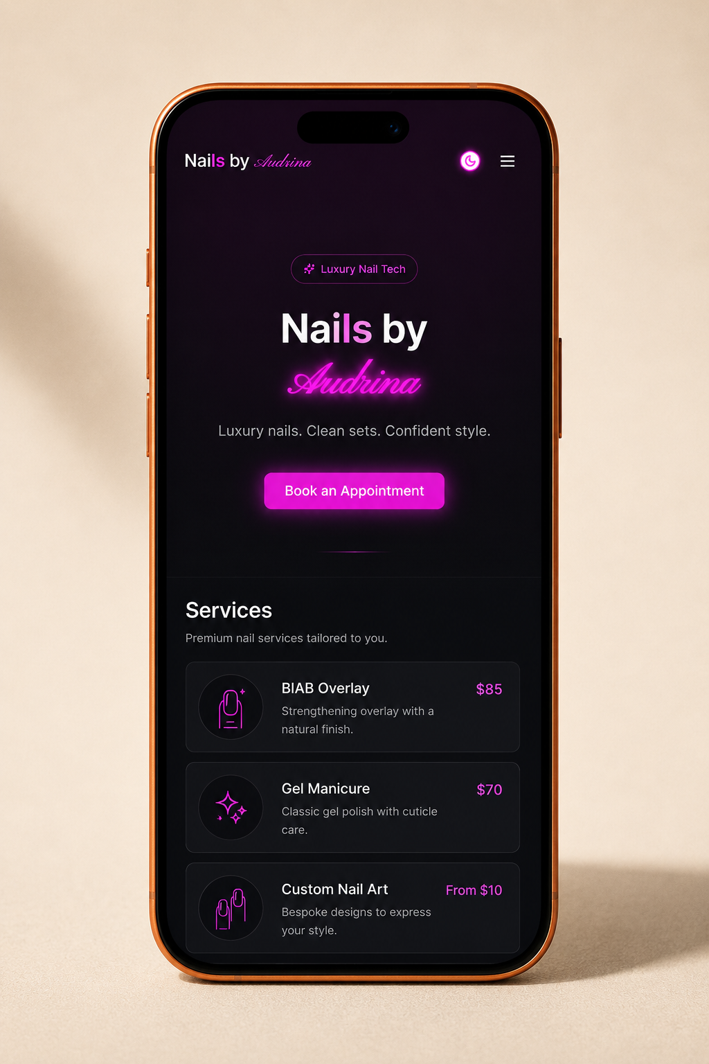 Nails by Audrina, Landing & Booking